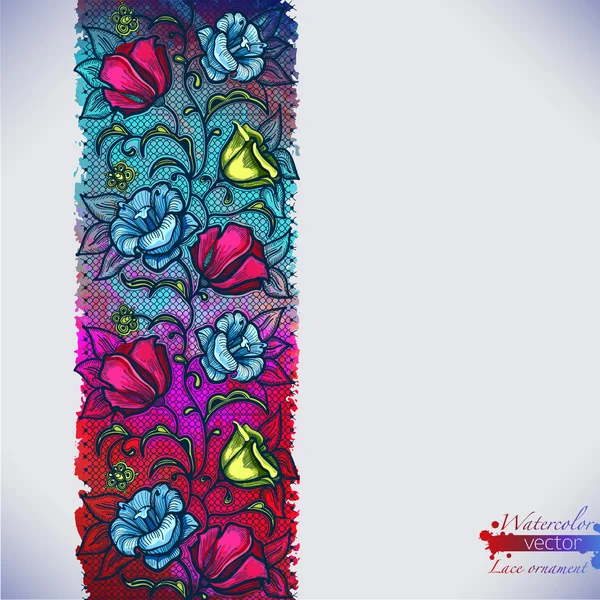 Patroon met kleur bloemen en aquarel achtergrond. — Stockvector