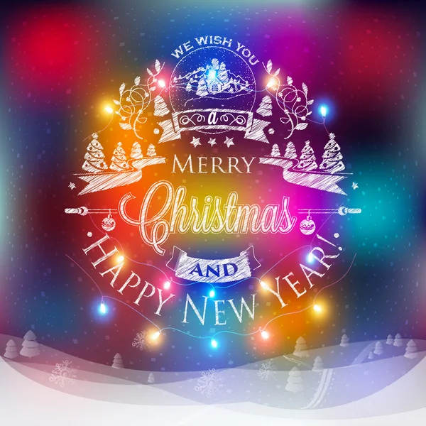 Christmas and New year label with colored lights on backgrounds — Stock Vector