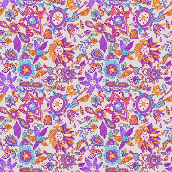 Veldboeket patroon. Floral textuur geschilderd, retro achtergrond — Stockvector