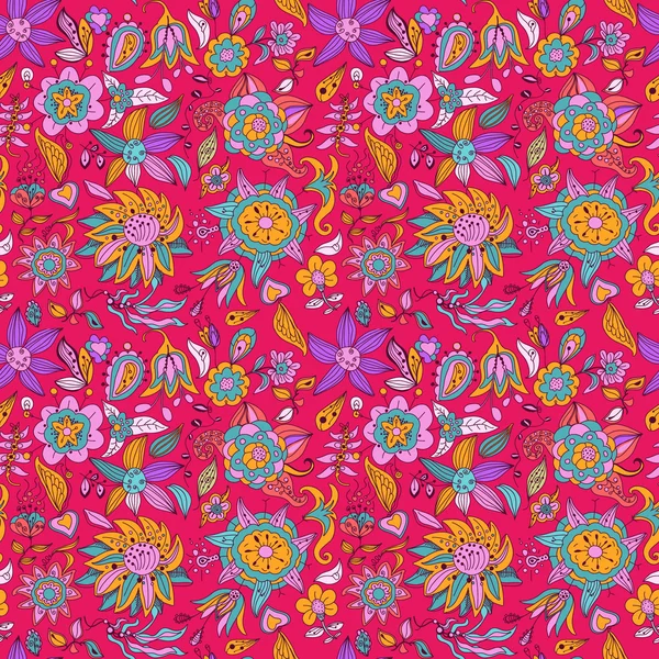 Veldboeket patroon. Floral textuur geschilderd, retro achtergrond — Stockvector