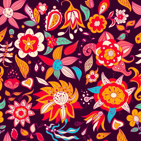 Veldboeket patroon. Floral textuur geschilderd, retro achtergrond — Stockvector