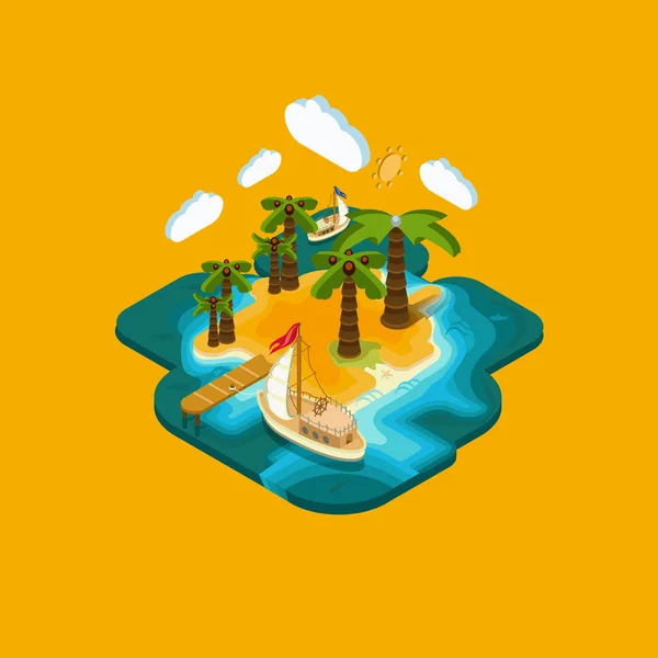 Flat isometric landscape of desert island — Stock Vector