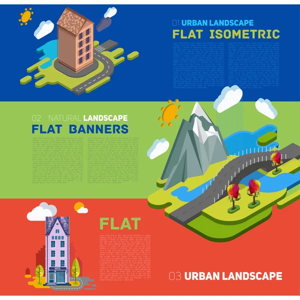 Bandeira com natureza e paisagem e edifícios — Vetor de Stock