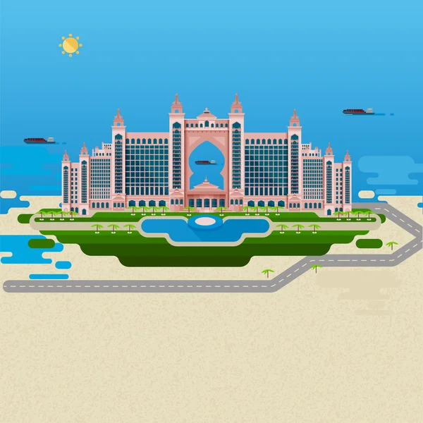 Hotel con piscina y parque — Vector de stock