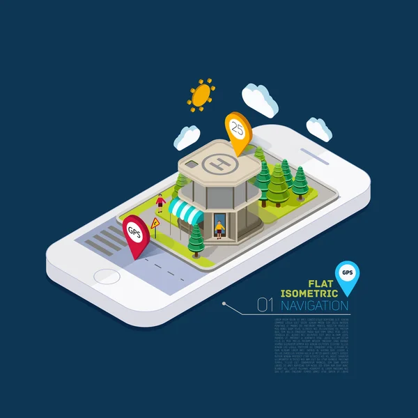 Flat landscape street infographic 3d isometric concept on the phone. — Stock Vector