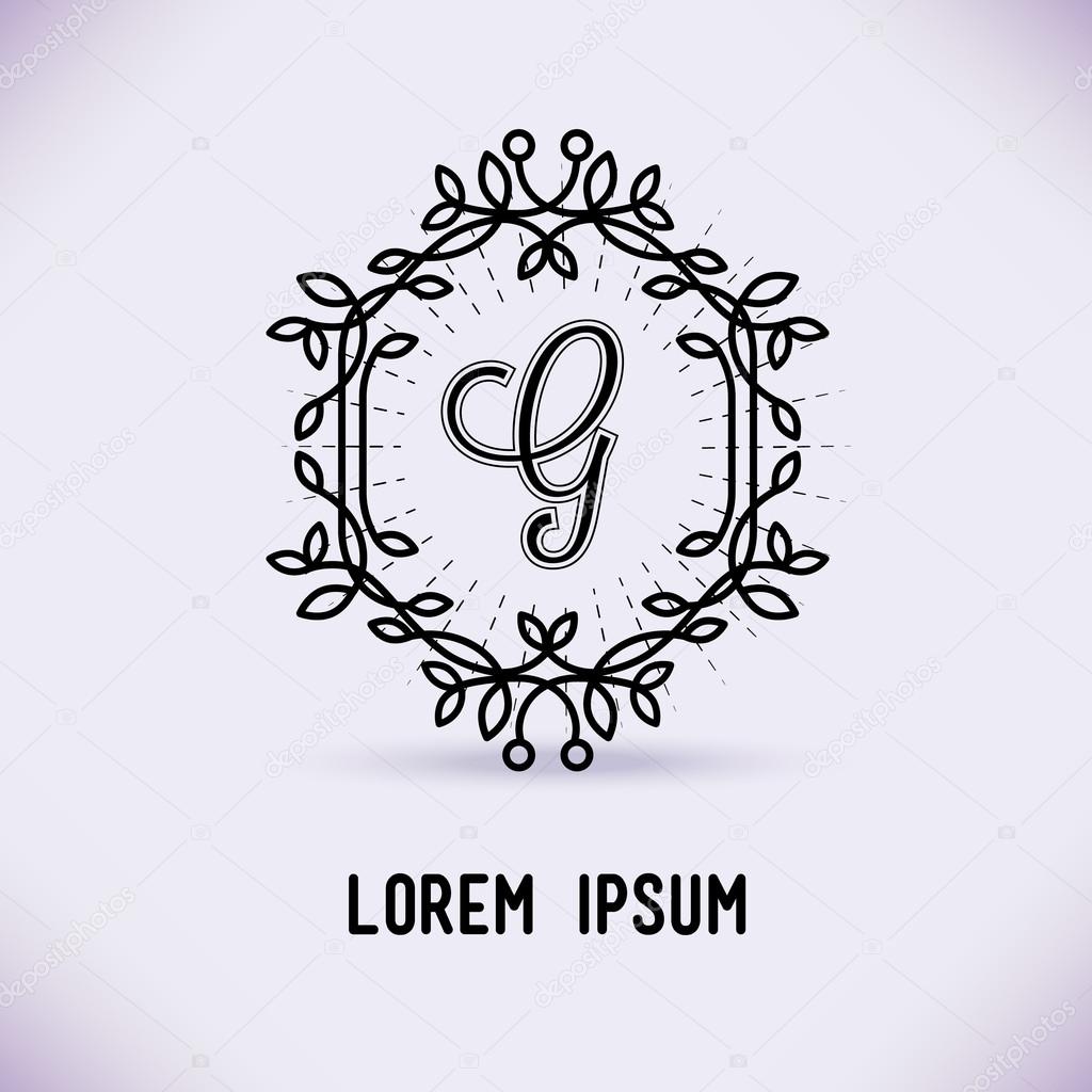 Vector line frame design elements for logos,ornament and decoration, emblem, logo, background, frames and borders in modern style, mono line style, monogram floral for you logotipe.