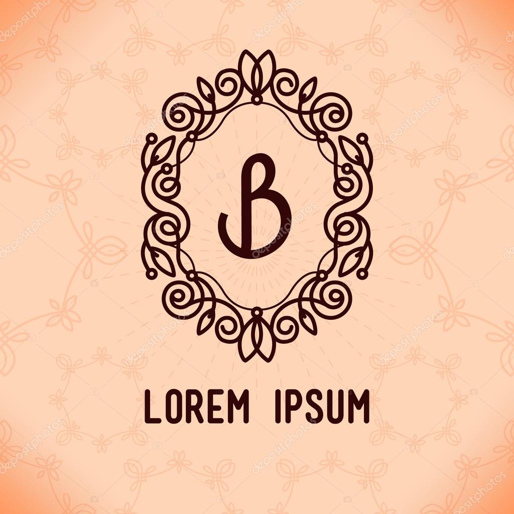 Vector line frame design element for logos,ornament and decoration, emblem, logo, background, frames and borders in modern style, gold line color, floral for you logotype.