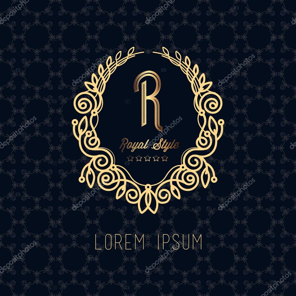 Vector line frame design element for logos,ornament and decoration, emblem, logo, background, frames and borders in modern style, gold line color, floral for you logotype.