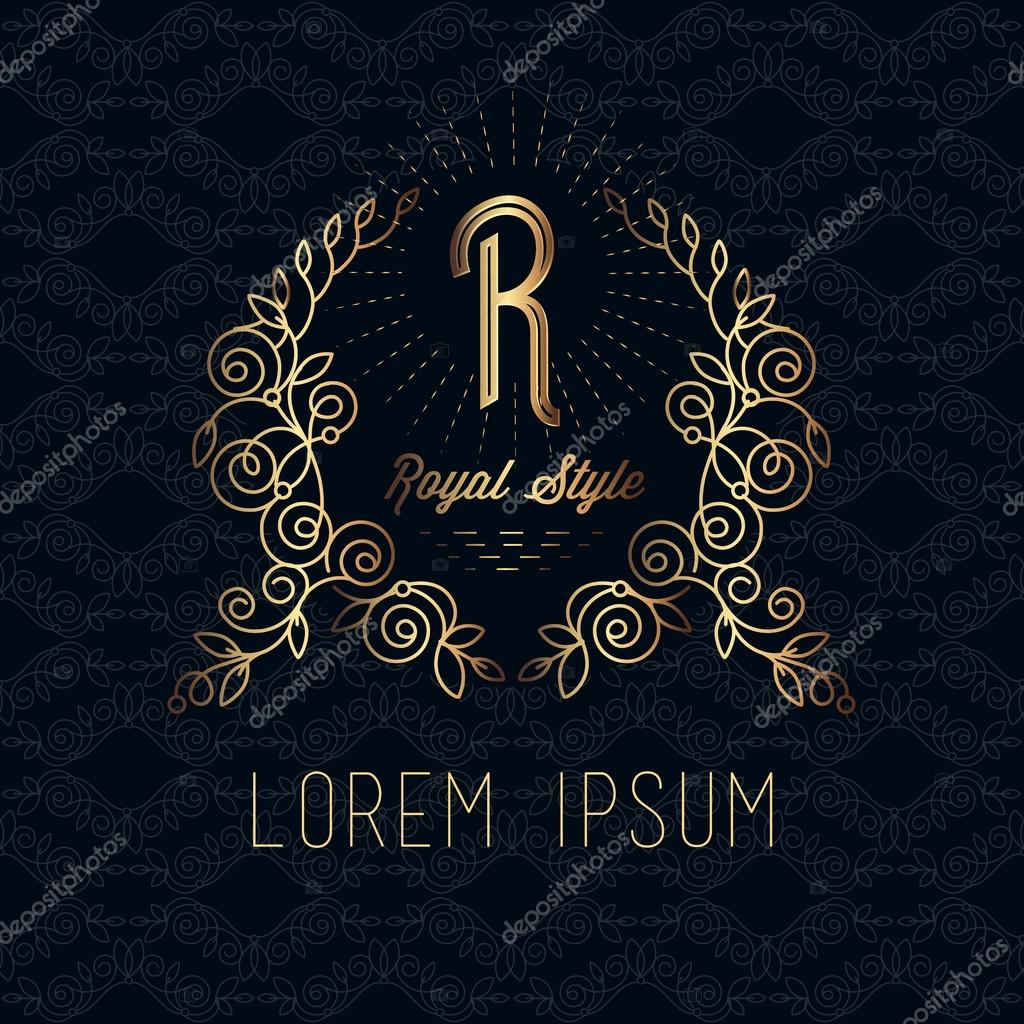 Vector line frame design element for logos,ornament and decoration, emblem, logo, background, frames and borders in modern style, gold line color, floral for you logotype.