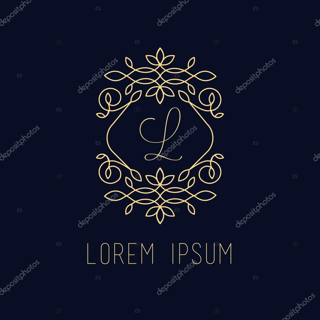 Vector line frame design elements for logos,ornament and decoration, emblem, logo, background, frames and borders in modern style, gold line color, floral for you logotype.