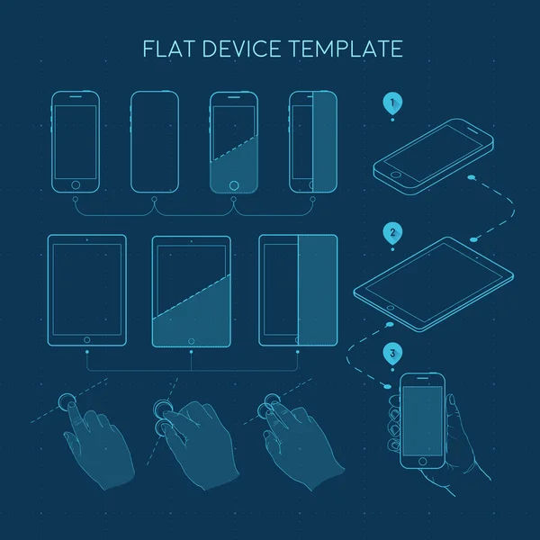 Linea disegni gadget e mani — Vettoriale Stock