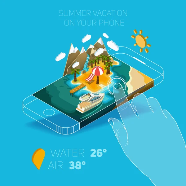 Summer vacation on smartphone screen — ストックベクタ