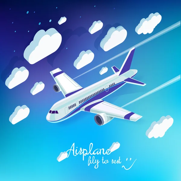 Airplane flying through clouds — Stock Vector