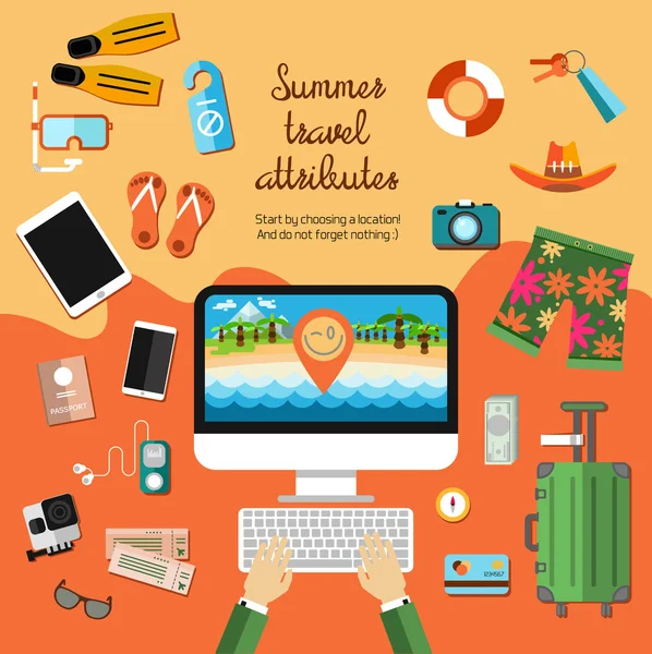 Viajes, iconos de vacaciones, símbolos establecidos — Vector de stock