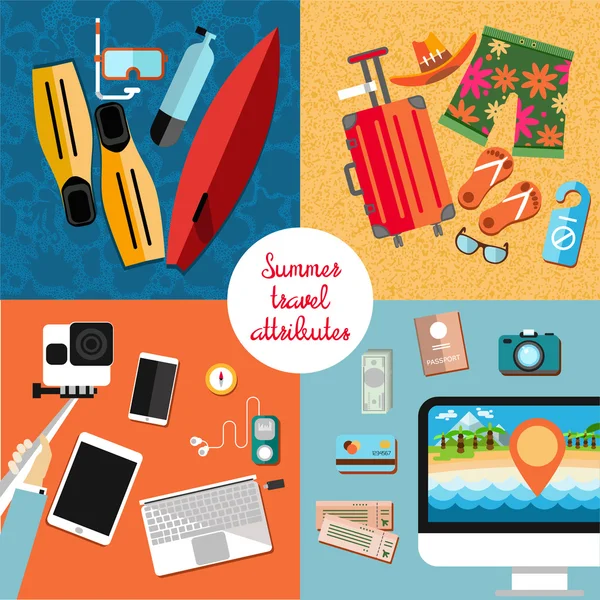 Summer vacation, travel symbols — Stockvector