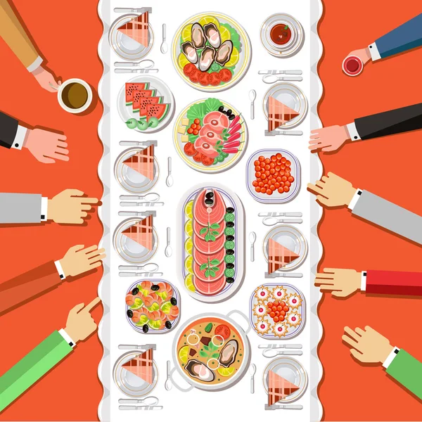 Fiesta de catering, platos en concepto de mesa — Vector de stock