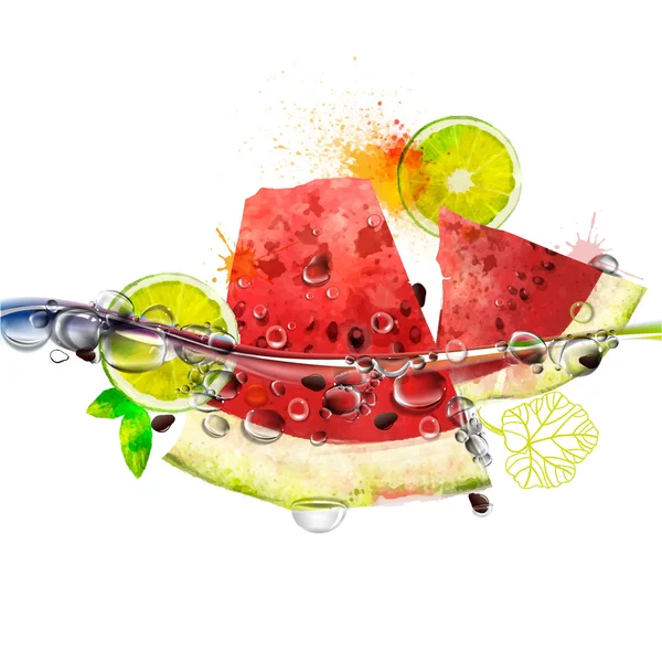 Juicy fruits in water — Stockvector