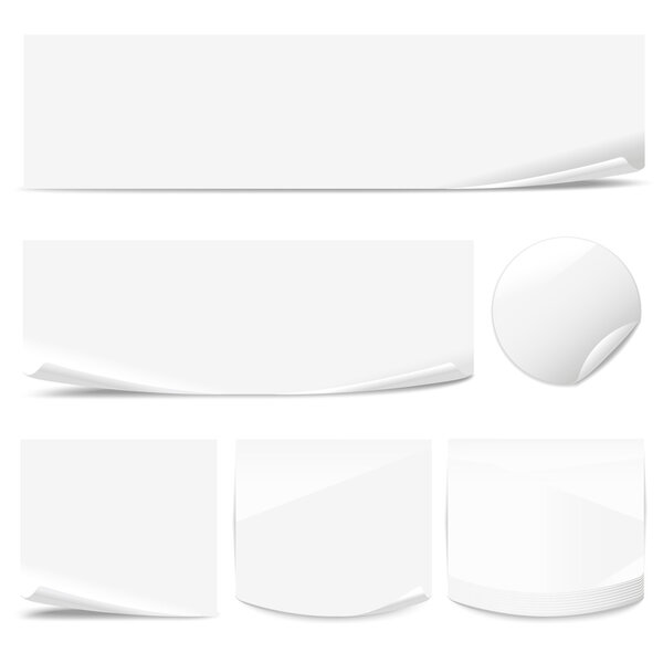 Set of white paper stickers