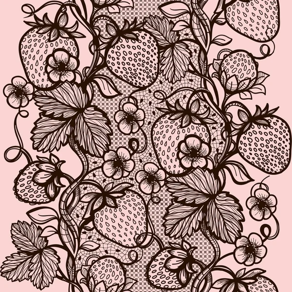 Motif avec des fleurs, des feuilles et des fraises — Image vectorielle