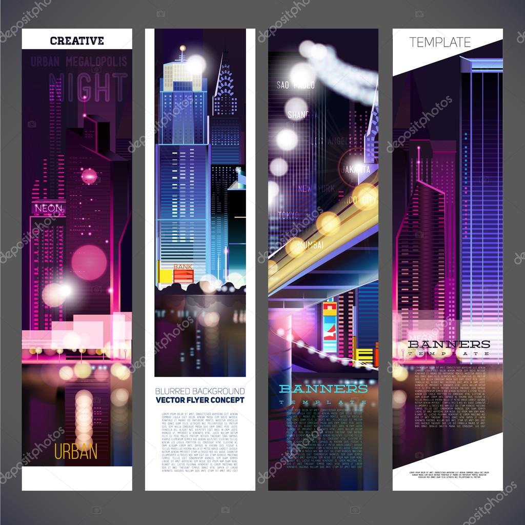 Banners urban night city vector template design, flyer,brochure,element, page, leaflet, with text separately for you.