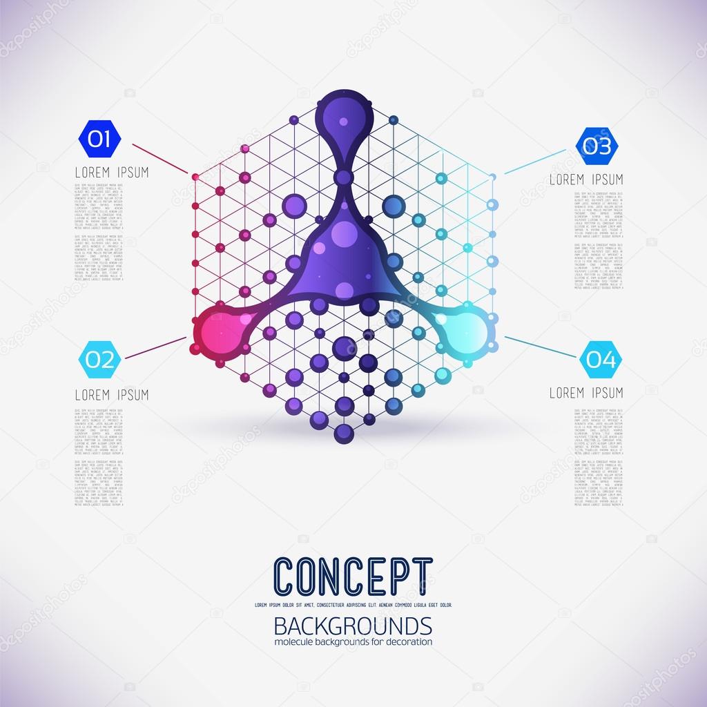 abstract geometric  cube with molecules