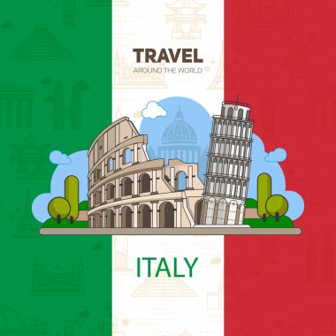 Italian landmarks, travel concept clipart