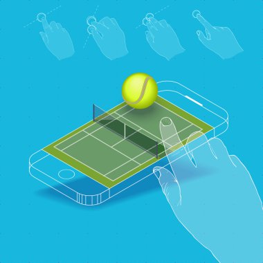 Isometric tennis court with ball