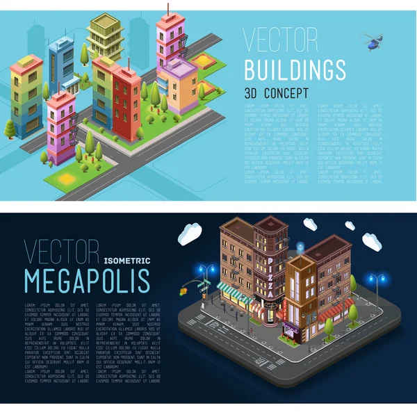 Pancarta con edificios y oficinas de la ciudad — Vector de stock