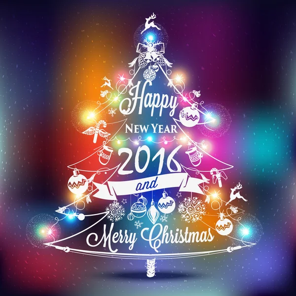 Etiqueta de Natal e Ano Novo da árvore de Natal . — Vetor de Stock