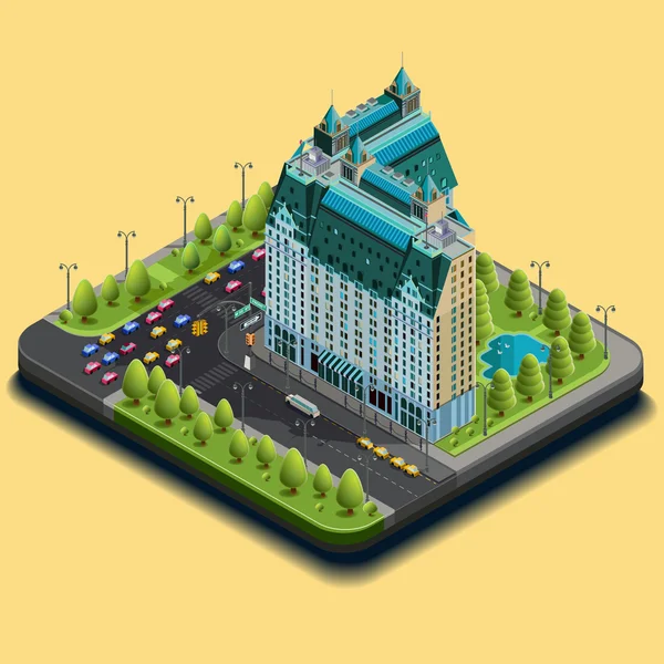 Edifícios e estrada, representando o hotel . — Vetor de Stock