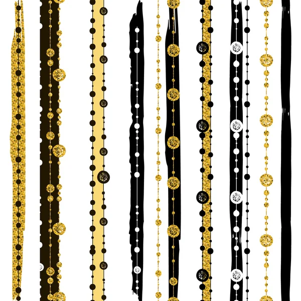 Patrones sin costura con líneas y puntos de oro negro blanco Gráficos vectoriales