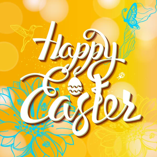Sinal de Páscoa feliz, símbolo, logotipo em um fundo amarelo com as flores . —  Vetores de Stock