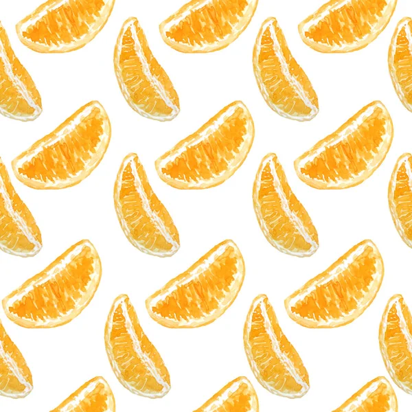 Acuarela dibujado a mano patrón sin costura ilustración de mandarina naranja brillante cítricos mandarina piezas geométricas minimalistas. Para alimentos ecológicos etiquetas vegetarianas, embalaje. Diseño de moda natural —  Fotos de Stock