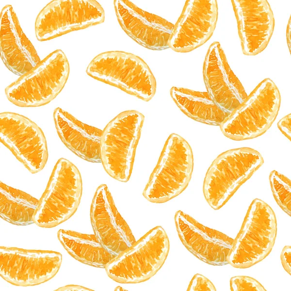 Acuarela dibujado a mano patrón sin costura ilustración de mandarina naranja brillante mandarina cítricos piezas líneas minimalistas. Para alimentos ecológicos etiquetas vegetarianas, embalaje. Diseño de moda natural. —  Fotos de Stock