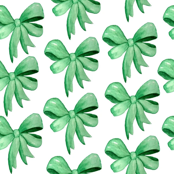 Acuarela dibujado a mano patrón sin costuras con lazos de cinta verde esmeralda para regalos fiesta celebración decoración de cumpleaños. Símbolos para el día de San Patricio, Irlanda ireland textil papel de regalo decorativo. — Foto de Stock