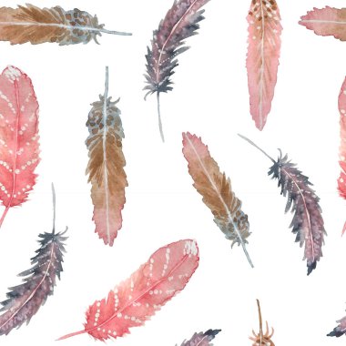 Pembe ve kahverengi bohem tüylü suluboya desenli. Kabile geleneksel tasarımı. Kağıt tekstil ambalaj kağıtları için nötr zarif renkler.