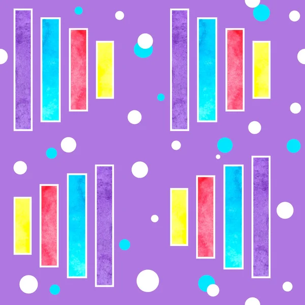 Aquarelle motif sans couture dessiné à la main des années 90 80 memphis style abstrait. Bright blue yellow pink purple geometric circle zig zag elements, design hipster funky pour papier d'emballage de mode textile. — Photo