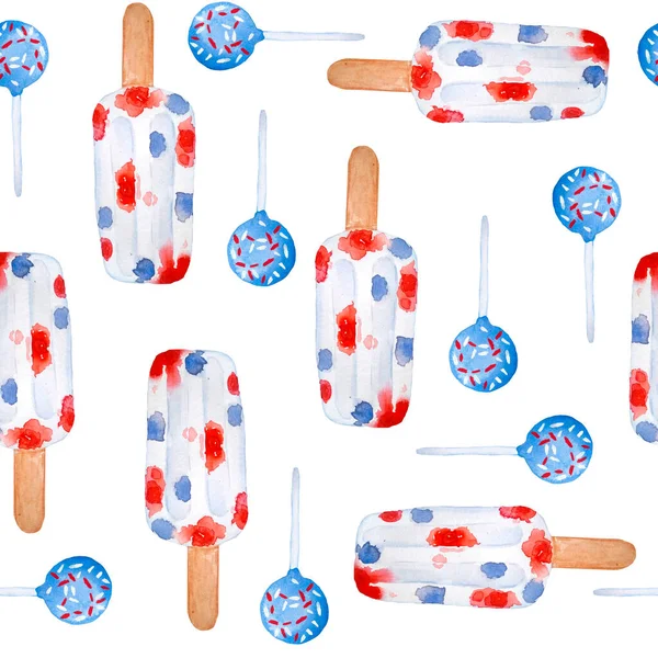 Watercolor Seamless Hand Drawn Pattern Patriotic 4Th Fourth July Independence — Stock Photo, Image