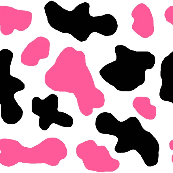 Watercolor hand drawn seamless cow print fabric pattern, black white pastel strawberry pink colors. Cowboy cow girl western background illustration design, milk farm wallpaper. — Stock fotografie