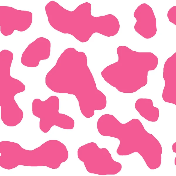 Watercolor hand drawn seamless cow print fabric pattern, black white pastel strawberry pink colors. Cowboy cow girl western background illustration design, milk farm wallpaper. — Stok fotoğraf