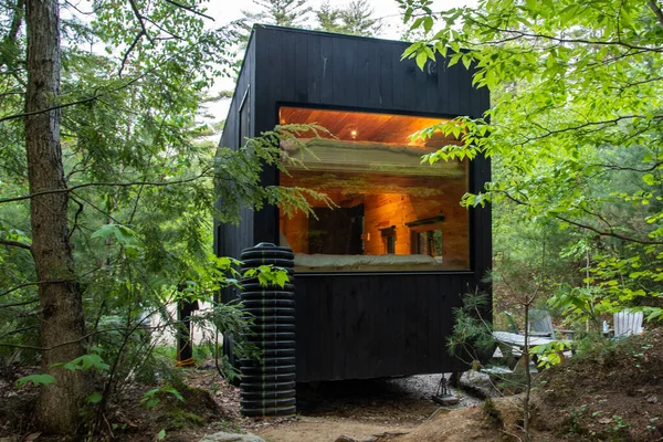 Night view of Modern cabins in a forest