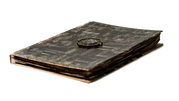 Oude en verbrand boek met teken op de cover — Stockfoto