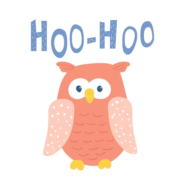 Cute Red Owl Cartoon Style Hoo Hoo Lettering Good Children — Stock Vector