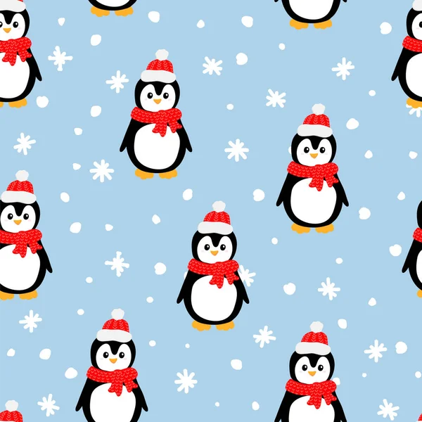 Modèle Sans Couture Avec Pingouin Mignon Dans Tête Rouge Écharpe Illustrations De Stock Libres De Droits