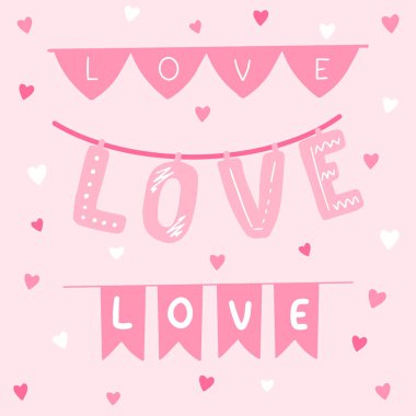 Sevgi dolu pembe bir kartpostal. Vektör illüstrasyonu.