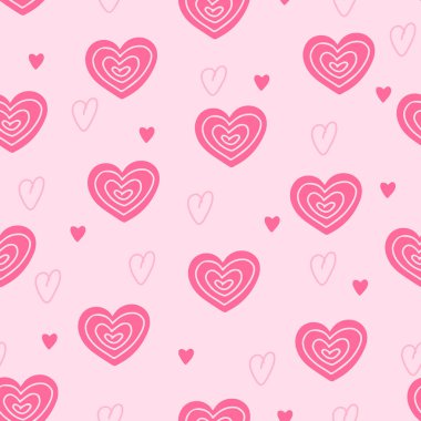 Kalbi olan sevimli pembe bir desen. Paketleme, tekstil ve kumaş için mükemmel. Vektör illüstrasyonu