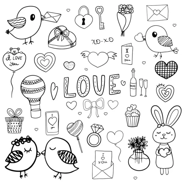 Amor Doodle Vetor Definido Com Elementos Decorativos — Vetor de Stock