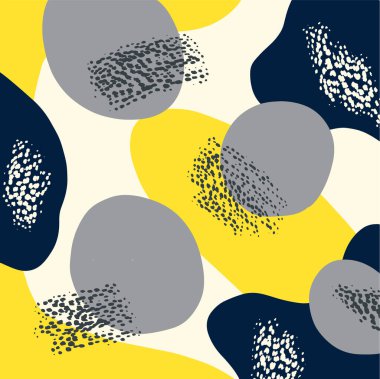 Modern soyut kapak, minimal tasarım. Farklı şekil ve dokulara sahip renkli geometrik arkaplan. Gri ve sarı renkler. Vektör illüstrasyonu