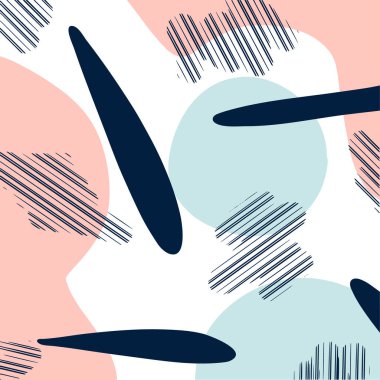 Modern soyut kapak, minimal tasarım. Farklı şekil ve dokulara sahip renkli geometrik arkaplan. Pembe, mavi, turkuaz renkler. Vektör illüstrasyonu