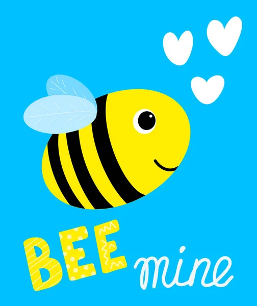 Милая Открытка Пчелой Надписью Пчелиный Рудник День Святого Валентина Карикатурный — стоковый вектор
